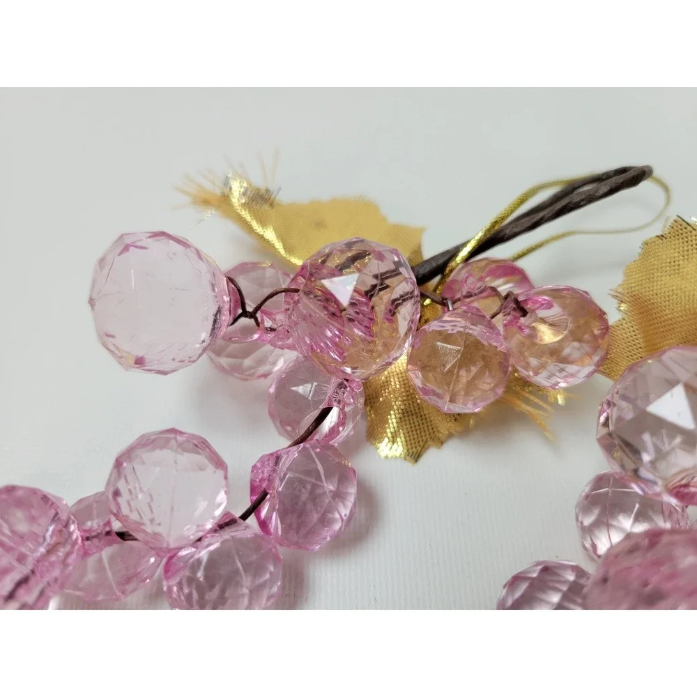Vintage Faux Pink Acrylic Faceted Grapes Decorative Fruit Hanging Ornaments Pair